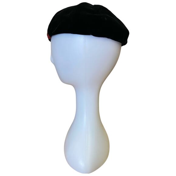 1940s Black Velvet Hat w/ Feather Detail – Upcycled Beaded Accent Cap